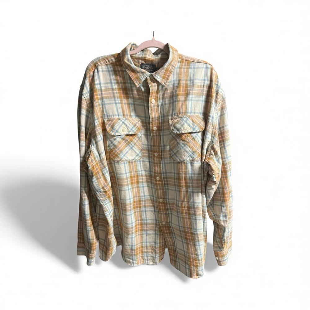 Pendleton Plaid Flannel Shirt Blue Orange Cotton Button-Up Classic Fit Mens XXL